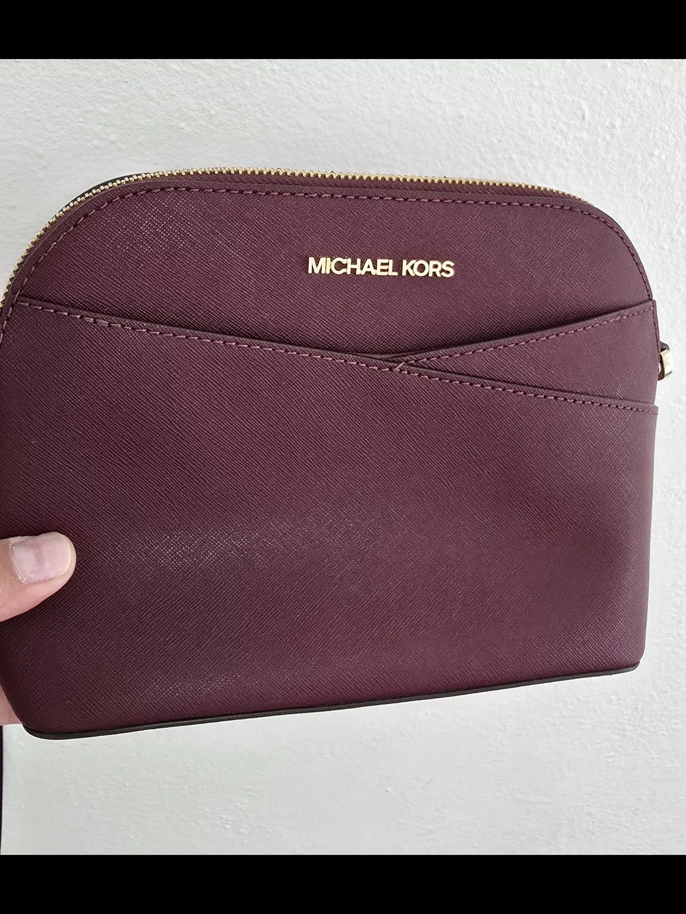 Michael Kors Plum Burgundy Saffiano Leather Crossbody Bag with Gold Chain, Euc